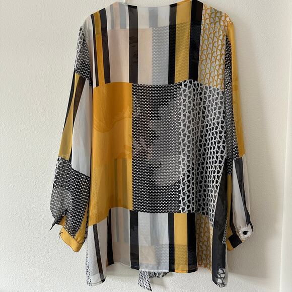 Chico’s Womens Patchwork Print Blouse Size 3/XL Geometric Modern Art Office - Picture 5 of 9